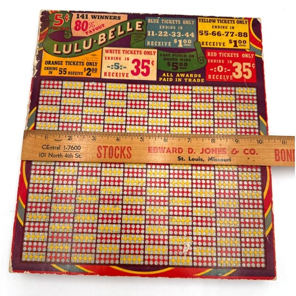 Vtg Lulu-Belle Punch Board Game 5¢ Play 141 Winners 80% Payout Gambling Casino - Picture 3 of 5